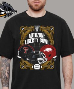 2024 Autozone Liberty Bowl Head To Head Texas Tech Red Raiders And Arkansas Razorbacks Helmets Matchup Unisex T-Shirt