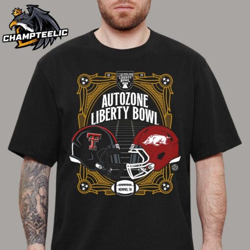 2024 Autozone Liberty Bowl Head To Head Texas Tech Red Raiders And Arkansas Razorbacks Helmets Matchup Unisex T-Shirt