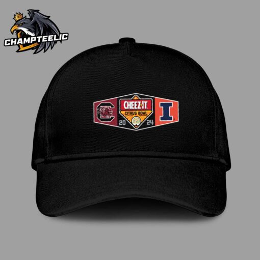 2024 Cheez-It Citrus Bowl December Matchup Head To Head Logo Illinois Fighting Illini Versus South Carolina Gamecocks Black Cap Hat Snapback