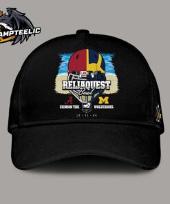 2024 Reliaquest Bowl Alabama Crimson Tide Head To Head Michigan Wolverines Helmet Split Art Classic Cap Hat Snapback