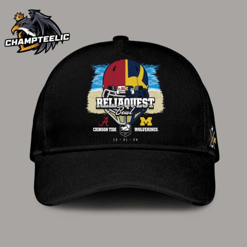 2024 Reliaquest Bowl Alabama Crimson Tide Head To Head Michigan Wolverines Helmet Split Art Classic Cap Hat Snapback