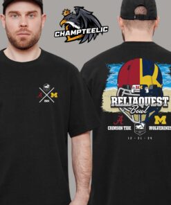 2024 Reliaquest Bowl Alabama Crimson Tide Head To Head Michigan Wolverines Helmet Split Art Two Sides Unisex T-Shirt