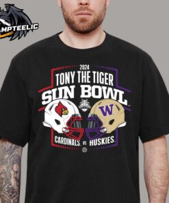 2024 Tony The Tiger Sun Bowl Louisville Cardinals Head To Head Washington Huskies Championship Matchup Helmet Unisex T-Shirt