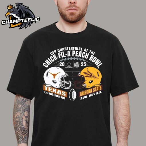 Arizona State Sun Devils And Texas Longhorns University Football 2025 College Football Playoffs Peach Bowl Match-Up Helmets Unisex T-Shirt