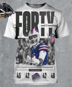 Josh Allen Buffalo Bills Writing NFL History Forty And Counting Five Straight Season With 40 Touchdowns First Player In NFL History All Over Print Shirt