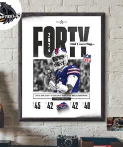 Josh Allen Buffalo Bills Writing NFL History Forty And Counting Five Straight Season With 40 Touchdowns First Player In NFL History Decor Poster Canvas