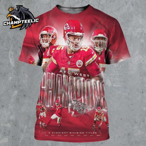 Kansas City Chiefs Back To Back 2024 NFL AFC West Champions 9 Straight Division Tiles All Over Print Shirt