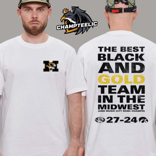 Mizzou Football Take Down Iowa To Become The Best Black And Gold Team In The Midwest 2024 Music City Bowl Champs 27-24 Final Score Two Sides Unisex T-Shirt