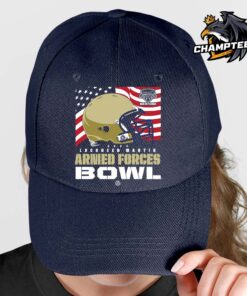 Navy Midshipmen 2024 Armed Forces Bowl Helmet With American Flag Navy Cap Hat Snapback