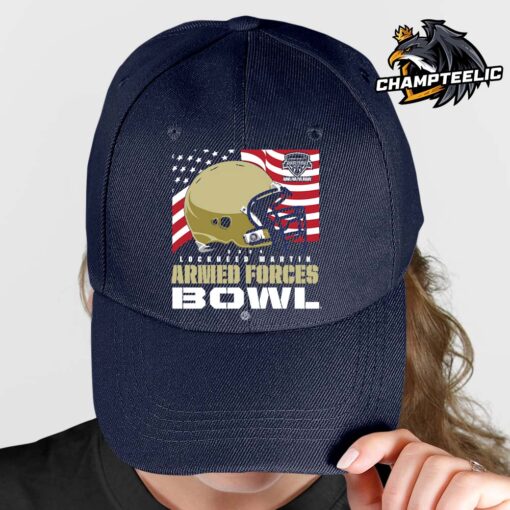 Navy Midshipmen 2024 Armed Forces Bowl Helmet With American Flag Navy Cap Hat Snapback