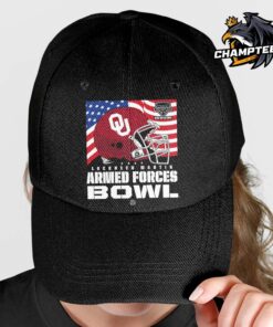 Oklahoma Sooners 2024 Armed Forces Bowl Helmet With American Flag Cap Hat Snapback