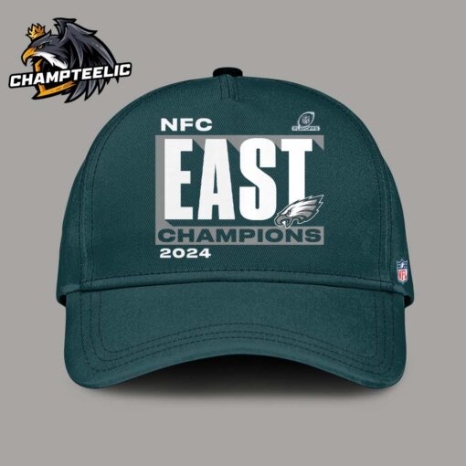 Philadelphia Eagles 2024 NFC East Division Champions Conquer Mid Night Green Cap Hat Snapback