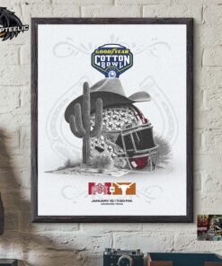 2025 Goodyear Cotton Bowl Championship Ohio State Buckeyes And Texas Longhorns Helmet And The Cowboy Hat Matchup On January 10 2025 In Arlington Texas Decor Poster Canvas