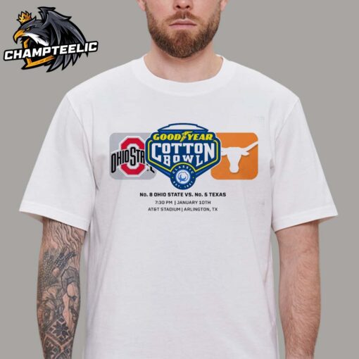 2025 Goodyear Cotton Bowl Ohio State Buckeyes Vs Texas Longhorns Matchup Championship College Football Semifinal Match Logo Unisex T-Shirt