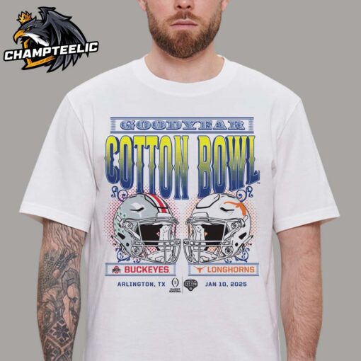 2025 Goodyear Cotton Helmets Bowl Ohio State Buckeyes Head To Head Texas Longhorns College Football Playoff Semifinal Vintage T-Shirt