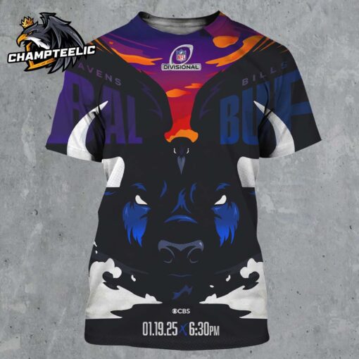 2025 NFL Divisional Baltimore Ravens And Buffalo Bills Matchup Mascot Art All Over Print Shirt