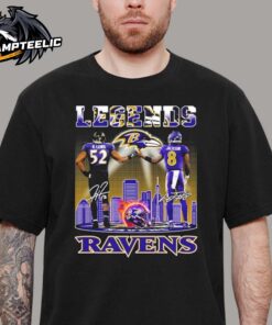 Baltimore Ravens Legends Ray Lewis And Lamar Jackson Fist Bump Baltimore Skyline 2024 NFL Playoffs Unisex Shirt