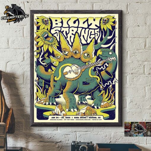 Billy Strings Poster For Shows In Denver Colorado At Ball Arena On January 24-26 2025 Conscious Alliance Home Decor Poster Canvas