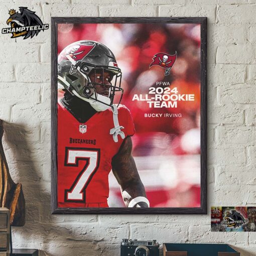 Bucky Irving Tampa Bay Buccaneers 2024 PFWA All Rookie Team Home Decor Poster Canvas