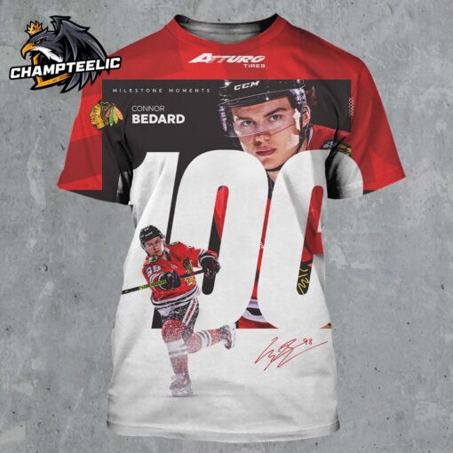 Congrats Connor Bedard Chicago Blackhawks Milestone Moments 100 Career Points All Over Print Shirt