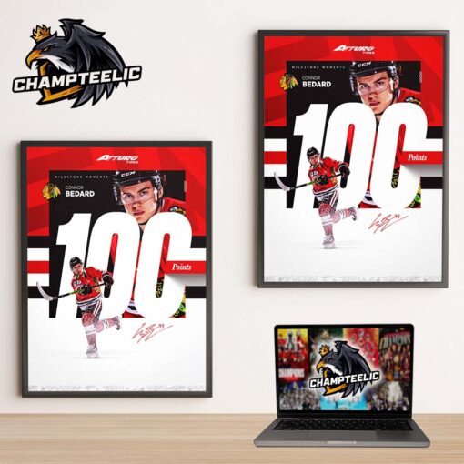 Congrats Connor Bedard Chicago Blackhawks Milestone Moments 100 Career Points Home Decor Poster Canvas