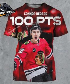 Connor Bedard From Chicago Blackhawks 100 Career Points All Over Print Shirt