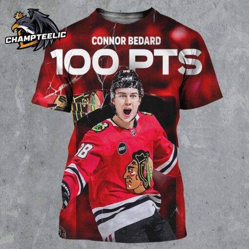 Connor Bedard From Chicago Blackhawks 100 Career Points All Over Print Shirt