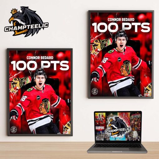 Connor Bedard From Chicago Blackhawks 100 Career Points Home Decor Poster Canvas