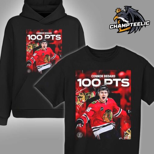 Connor Bedard From Chicago Blackhawks 100 Career Points Unisex T-Shirt