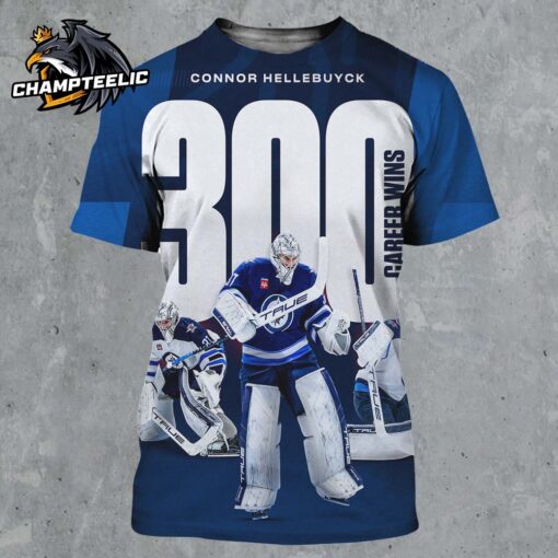 Connor Hellebuyck Winnipeg Jets 300 Career Wins All Over Print Shirt