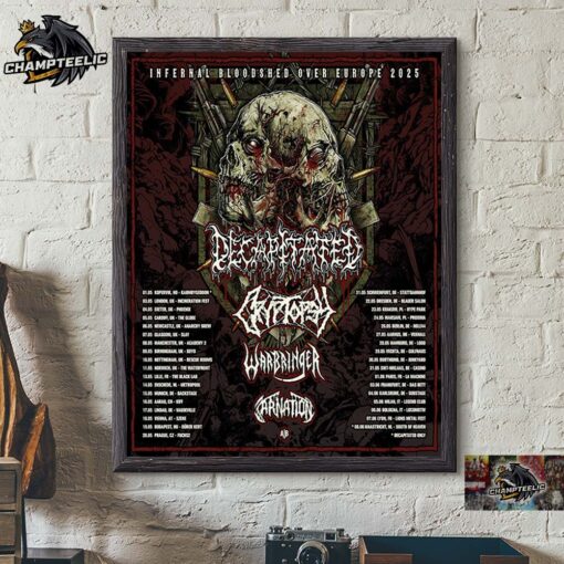 Decapitated Infernal Bloodshed Over Europe 2025 Tour Schedule Dates Home Decor Poster Canvas