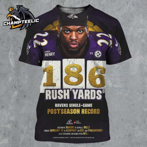 Derrick Henry Baltimore Ravens 185 Rush Yards Ravens Single Game Postseason Record All Over Print Shirt