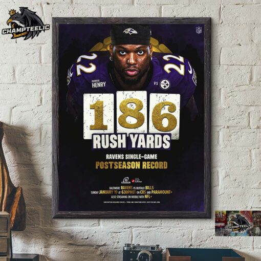 Derrick Henry Baltimore Ravens 185 Rush Yards Ravens Single Game Postseason Record Home Decor Poster Canvas