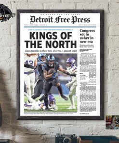 Detroit Lions Front Page Of The Detroit Free Press Crowns The Lions The Kings Of The North Home Decor Poster Canvas