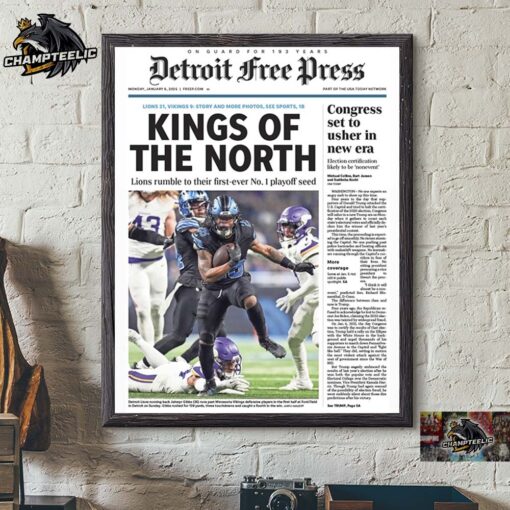 Detroit Lions Front Page Of The Detroit Free Press Crowns The Lions The Kings Of The North Home Decor Poster Canvas