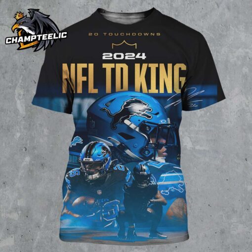 Detroit Lions Jahmyr Gibbs NFL 20 Touchdowns 2024 NFL TD King All Over Print Shirt