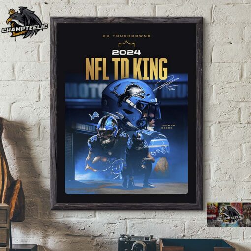 Detroit Lions Jahmyr Gibbs NFL 20 Touchdowns 2024 NFL TD King Home Decor Poster Canvas