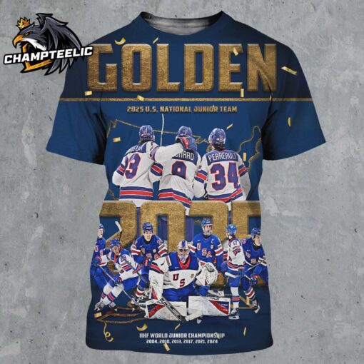 Golden 2025 Congrats Team USA Hockey Is 2025 IIHF World Junior Champions All Over Print Shirt