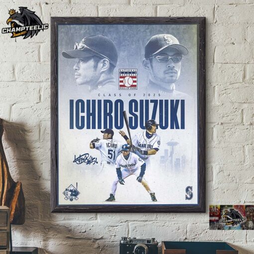 Ichiro Suzuki Seattle Marines Class Of 2025 Hall Of Famer Home Decor Poster Canvas