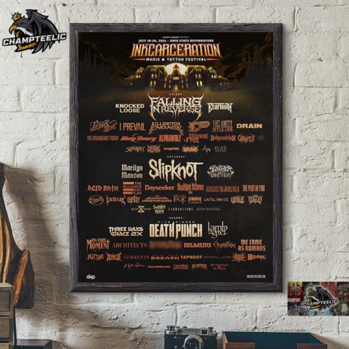 Inkcarceration Festival Rock Metal And Tattoo Festival Lineup Poster In Ohio State Reformatory On July 18 to 20 2025 Home Decor Poster Canvas