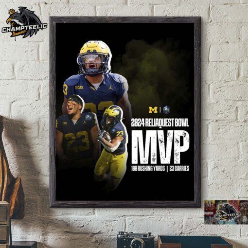 Jordan Marshall Michigan Wolverines 2024 Reliaquest Bowl MVP 100 Rushing Yards 23 Carries Wall Decor Poster Canvas