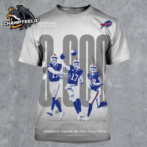 Josh Allen 3000 Passing Yards In The Playoffs Third Youngest QB In NFL History All Over Print Shirt