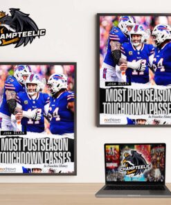 Josh Allen Buffalo Bills Most Postseason Touchdown Passes In NFL Franchise History Home Decor Poster Canvas