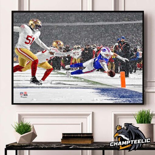 Josh Allen Buffalo Bills NFL Flash Features Week 13 Snow Game Diving Touchdown Home Decor Poster Canvas