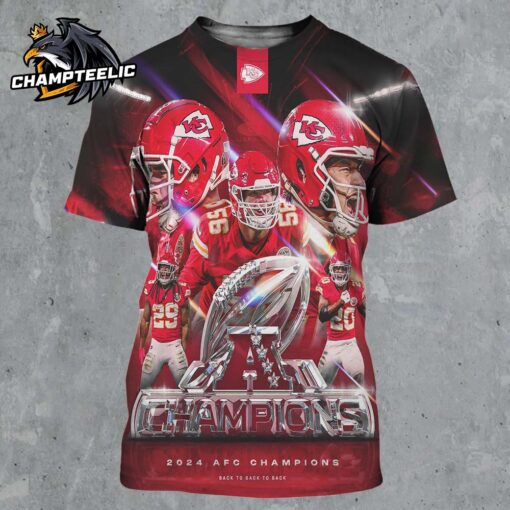 Kansas City Chiefs Back To Back To Back 2024 AFC Champions Three Years Running All Over Print Shirt