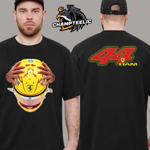 Lewis Hamilton Scuderia Ferrari Formular 1 Signature Number 44 Helmet And Logo Two Sides Unisex T-Shirt