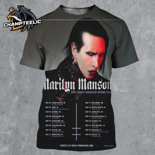 Marilyn Manson 2025 North American Spring Tour Poster Schedule Dates All Over Print Shirt