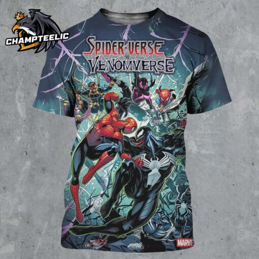 Marvel Spider-Verse Vs Venomverse Spiders Against Symbiotes For The Fate Of The Marvel Multiverse Comic Cover All Over Print Shirt