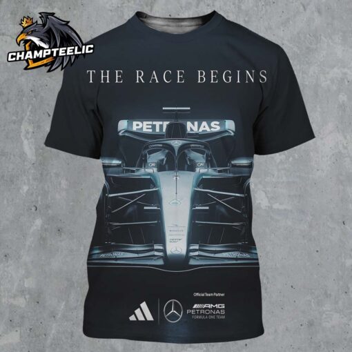 Mercedes AMG F1 X Adidas Partnership The Race Begins All Over Print Shirt