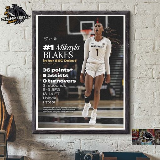 Mikayla Blakes In Her SEC Debut Vanderbilt Commodores Women’s Basketball Sets The Vanderbilt Freshman Single Game Record With 36 Points Decor Poster Canvas